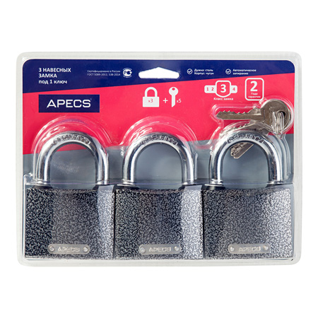 Купить замки навесные apecs pd-01-63-blister (3locks+5keys)
