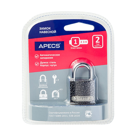 Купить замок навесной apecs pd-01-25-blister
