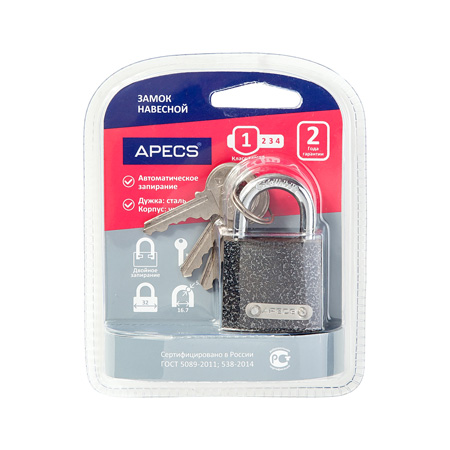 Купить замок навесной apecs pd-01-32-blister